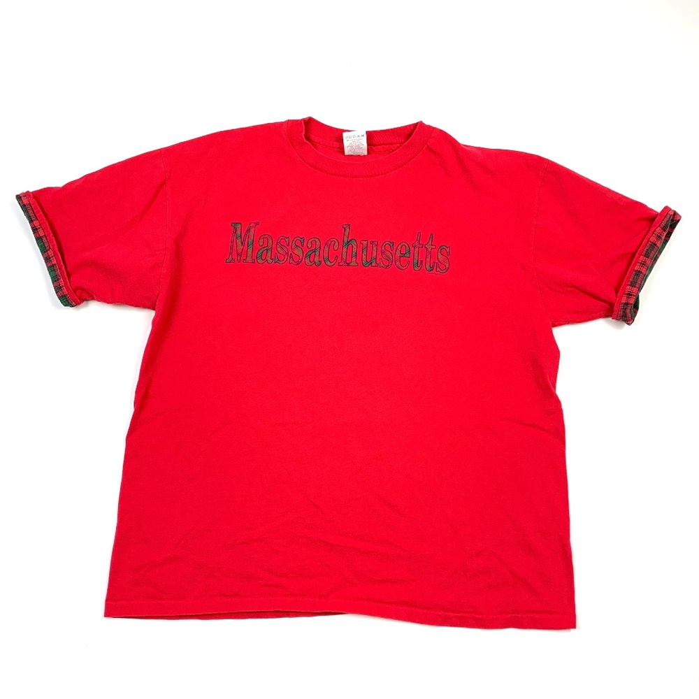 Vtg 90s Retro Massachusetts Plaid T-Shirt